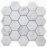 Carrara White 3 inch Hexagon Mosaic Tile Polished