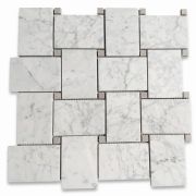 Carrara White Large Basketweave Mosaic Tile w/ Gray Dots Honed