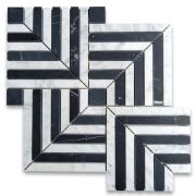 Carrara White and Nero Marquina Black Marble Maze Square Weave Mosaic Tile Polished