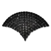 Nero Marquina Black Marble Fish Scale Scallop Fan Pattern Mini Mosaic Tile Polished