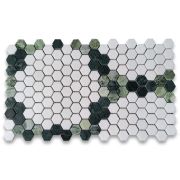 Thassos White Marble 1 inch Pinnacle Hexagon?Green Garland Mosaic Tile Honed