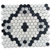Thassos White Marble 1 inch Hexagon?Rose Modage?Mosaic Tile w/ Nero Marquina Black Carrara White Honed