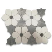 Thassos White Magnolia Flower Mosaic Tile w/ Bardiglio Gray Honed