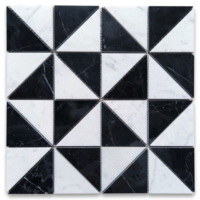 Carrara White Marble Mosaic Porcelain Tiles Nero Marquina Black