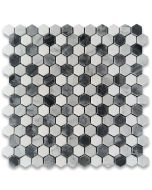 Carrara White Bardiglio Gray Thassos White Marble 1 inch Monochrome Hexagon Mosaic Tile Polished